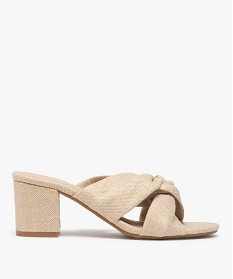 GEMO Mules femme à talon carré et brides drapées en toile Beige