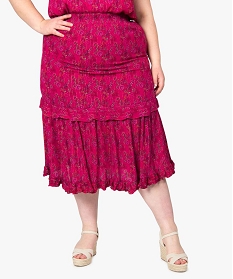 GEMO Jupe femme grande taille à motifs fleuris et rayures pailletées Rose