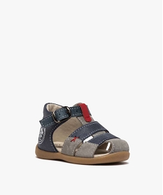 sandales premiers pas bebe garcon dessus cuir bleu