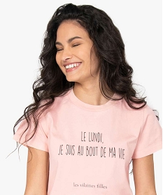 tee-shirt femme a message fantaisie - gemo x les vilaines filles rose t-shirts manches courtesA935101_1
