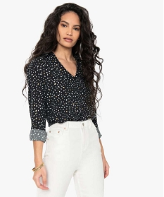 blouse femme fluide a motifs et col v a boutons noirA937401_1