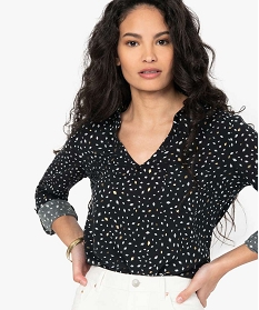 blouse femme fluide a motifs et col v a boutons noir chemisiersA937401_2