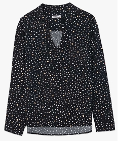 blouse femme fluide a motifs et col v a boutons noirA937401_4