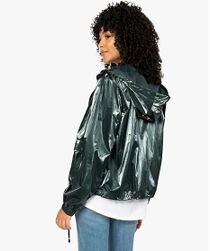 veste femme zippee a capuche effet metallise vert vestesA939001_3