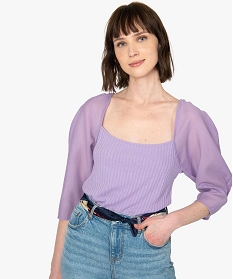 tee-shirt femme bi-matieres a manches longues violetA945301_1