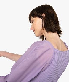 tee-shirt femme bi-matieres a manches longues violetA945301_2