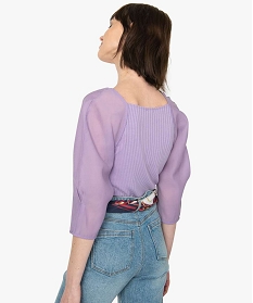 tee-shirt femme bi-matieres a manches longues violetA945301_3