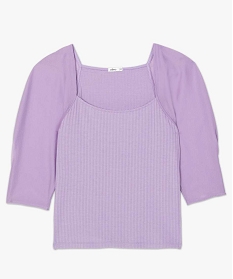 tee-shirt femme bi-matieres a manches longues violetA945301_4