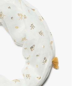 foulard fille tour de cou multiposition motif dore et pompons blancA945801_2