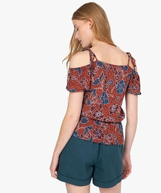 blouse femme imprimee avec epaules denudees brun blousesB209501_3