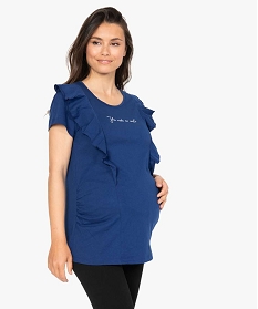 GEMO Tee-shirt de grossesse à message et volants Bleu
