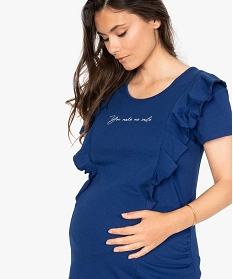 tee-shirt de grossesse a message et volants bleuB211301_2