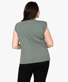 tee-shirt femme grande taille a epaulettes avec message paillete vert t-shirts en cotonB215501_3