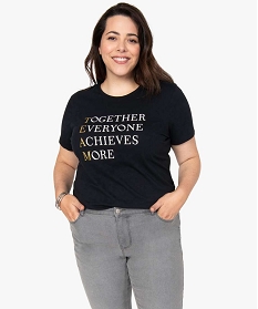 GEMO Tee-shirt femme avec inscriptions et paillettes Noir