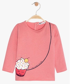 tee-shirt bebe fille manches longues imprime en coton bio rose tee-shirts manches longuesB222401_1
