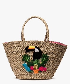sac de plage femme en paille avec motif toucan beigeB235201_1