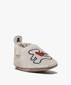 chaussons de naissance bebe fille pailletes en cuir - lulucastagnette grisB243901_2