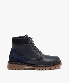 GEMO Boots garçon avec dessus cuir uni et semelle crantée Bleu