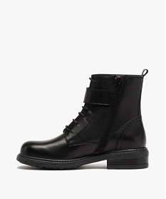 boots fille zippees a lacets et bride decorative dessus cuir uni noir bottes et bootsB261701_3