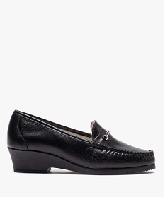GEMO Mocassins femme confort dessus en cuir uni et à talon épais noir standard