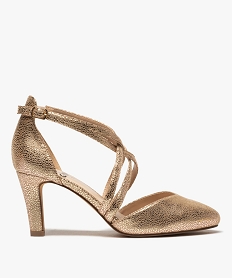 GEMO Escarpins femme à talon et fines brides croisées dore