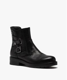 boots femme a talon plat style motard unis fermeture zippee noirB282801_2
