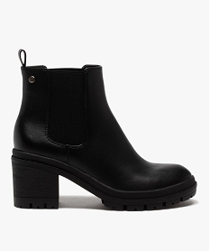 GEMO Boots femme chelsea unies à talon et semelle crantée noir standard
