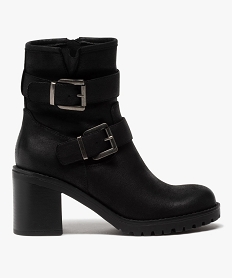 GEMO Boots femme à talon carré et larges brides décoratives Noir
