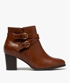 GEMO Boots femme unis à talon carré et brides décoratives Orange