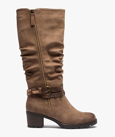GEMO Bottes femme à talon carré et brides décoratives beige standard