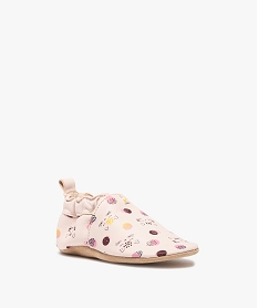 chaussons bebe fille en cuir imprime a col elastique beigeB293801_2