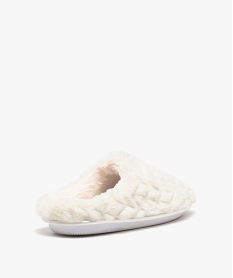 chaussons femme mules plates unies imitation fourrure blancB303401_4