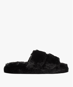 chaussons femme mules plates ouvertes en textile duveteux noirB304901_1