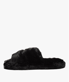 chaussons femme mules plates ouvertes en textile duveteux noirB304901_3