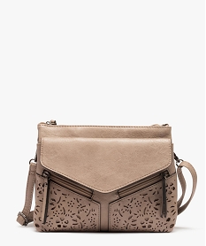 sac femme pochette avec motifs ajoures brun sacs bandouliereB339601_1