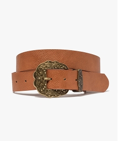 ceinture femme grainee avec grosse boucle en metal travaille orangeB342801_1