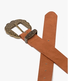 ceinture femme grainee avec grosse boucle en metal travaille orangeB342801_2