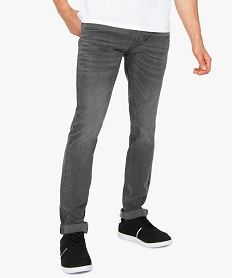 GEMO Jean homme coupe Slim délavé plissé sur les cuisses Gris