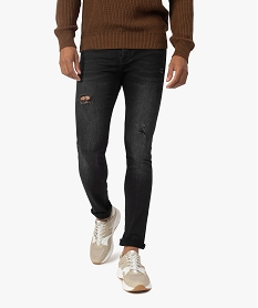 GEMO Jean homme coupe slim avec marques d’usure noir standard