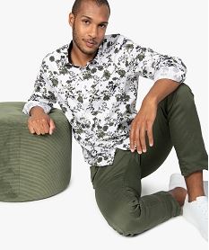 GEMO Chemise homme fleurie à manches longues repassage facile Blanc