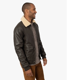 blouson homme style aviateur avec col en sherpa amovible brun manteaux et blousonsB356001_1