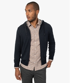 gilet homme en maille avec capuche bleu giletsB360801_1