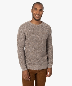 pull homme en maille chinee multicolore brun pullsB360901_1
