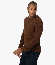 GEMO Pull homme en maille texturée Brun