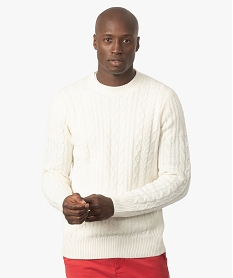 pull homme en maille cotelee avec col rond blanc pullsB361601_1