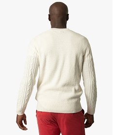 pull homme en maille cotelee avec col rond blanc pullsB361601_3