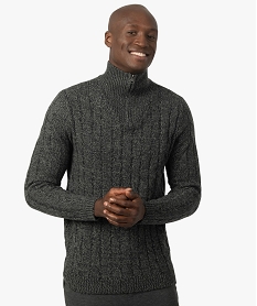 pull homme en maille torsadee avec col camionneur gris pullsB361701_1