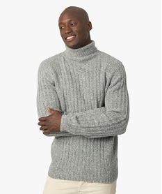 pull homme en maille cotelee avec col montant gris pullsB361901_1