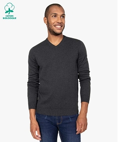 pull homme a col v 100 coton biologique gris pullsB362401_1