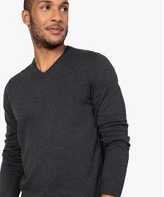 pull homme a col v en coton fin gris pullsB362401_2